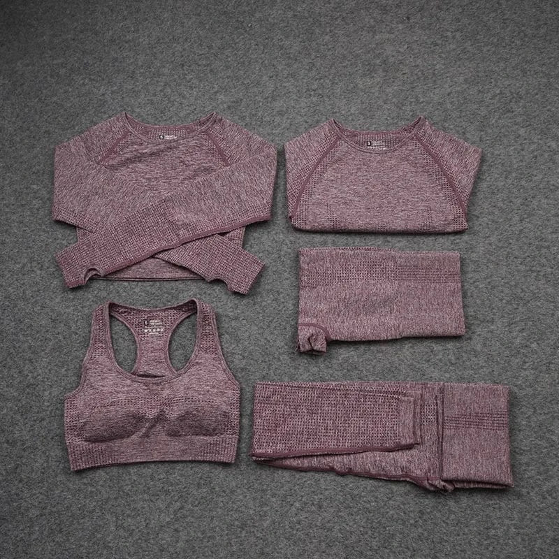 5 Piece Yoga sets Fitness Women Long Sleeve Crop Tank Top Outfit Bra Fitness Running Yoga legging short Active wear For women's