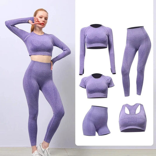 5 Piece Yoga sets Fitness Women Long Sleeve Crop Tank Top Outfit Bra Fitness Running Yoga legging short Active wear For women's