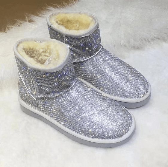5 / sliver Sparkle glitter light colorful silver buling buling winter snow real sheep fur women warmer boots