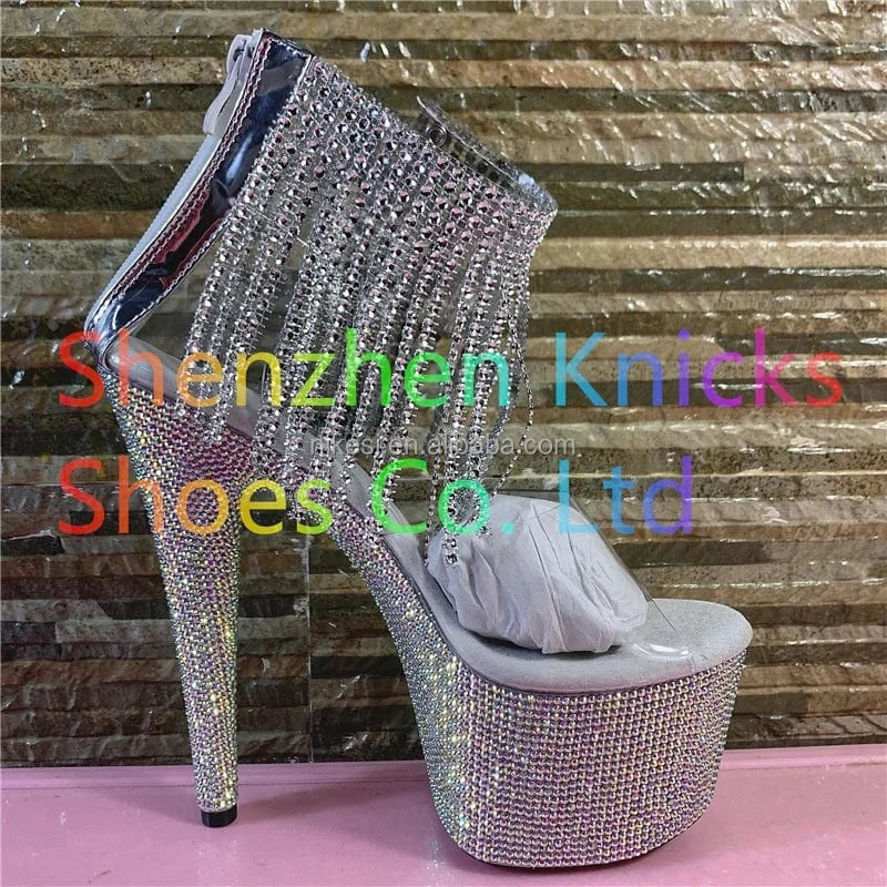 5 / White 7inch-17CM Crystal shoes ankle tassel boots super high heel diamond tassel boot diamond sole