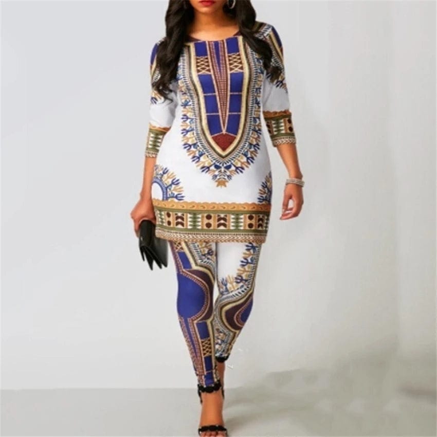5 XL / 1 African Dresses For Women 2022 News Top Pants Suit Dashiki Print Ladies Clothes Robe Africaine Bazin Fashion Clothing