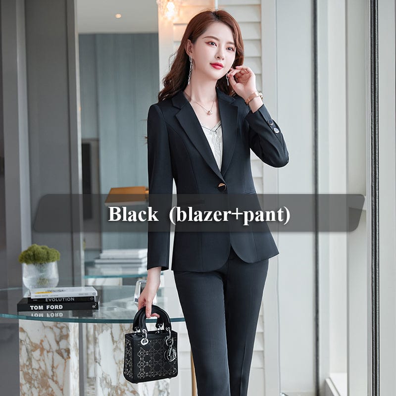 5 XL / 2 Piece black pant Suit OEM High-Quality 2 Piece Set Blue Formal Fashion Pant Suit Blazer with Pockets Office Lady Women Jacket and Trousers Plus size