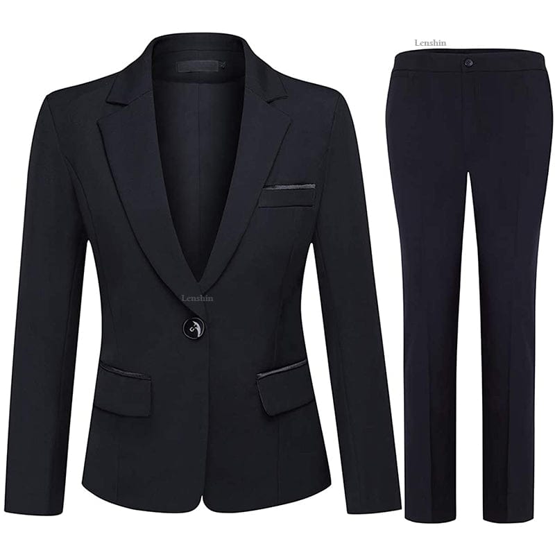 5 XL / 2 Piece Black Suits OEM Dropship 2 Piece Business Suits for Women Ladies Formal Office Lady Uniform Designs Single Button Blazer and Trouser Set