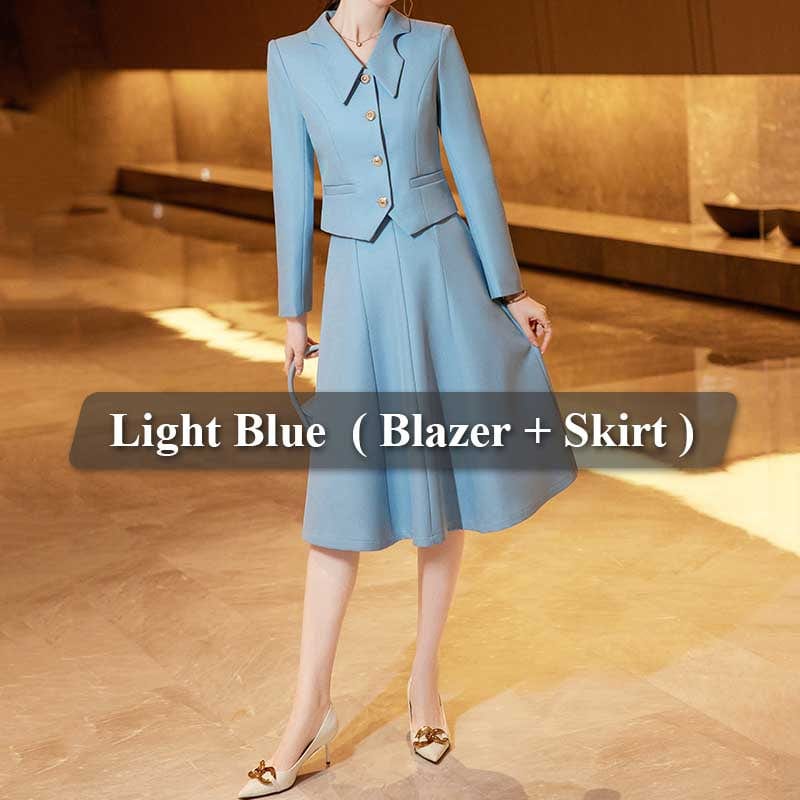5 XL / 2 Piece LightBlue skirt Suit OEM High-Quality 2 Piece Dealers Set Office Ladies Candy Color Skirt Suit Designs Women Business Suits for work Formal Wear
