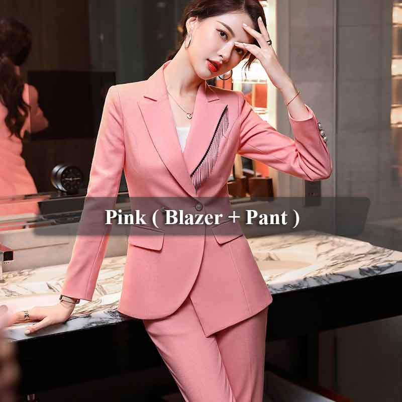 5 XL / 2 Piece Pink Pant Suit High-quality Wholesale Candy Color Tassel 2 Piece Suit Set for Women Clothes Suit Business Office Lady Work Wear Pant Suits