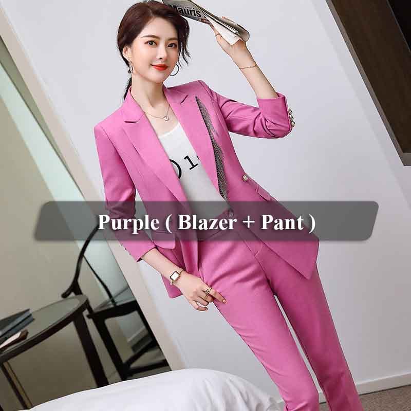 5 XL / 2 Piece Purple Pant Suit High-quality Wholesale Candy Color Tassel 2 Piece Suit Set for Women Clothes Suit Business Office Lady Work Wear Pant Suits