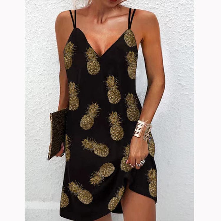 5 XL / 6 Wholesale New Summer Women's Traceless V-neck Printed Halter Mini Dress
