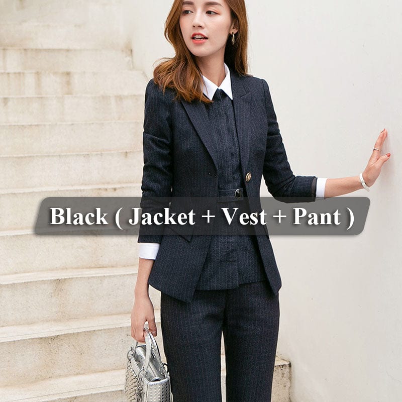 5 XL / black 3 pieces set Wholesaler 3 Pieces Set High-quality Soft and Comfortable Vest Pant Suit Office Lady Formal Business Two Buttons Women Work wear
