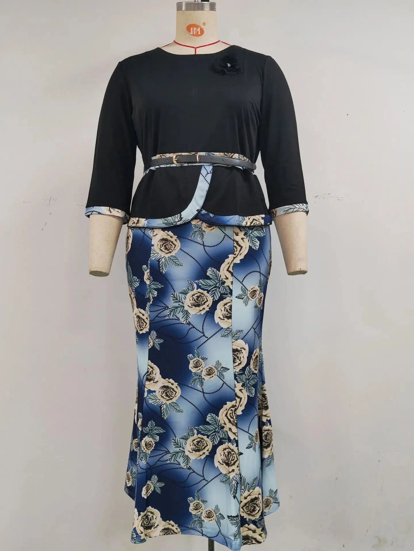 5 XL / Black Plus Size Women Sets 2XL-6XL African Printed 3 Quarter Sleeve Skirt And Top Set For Women Skirt Set
