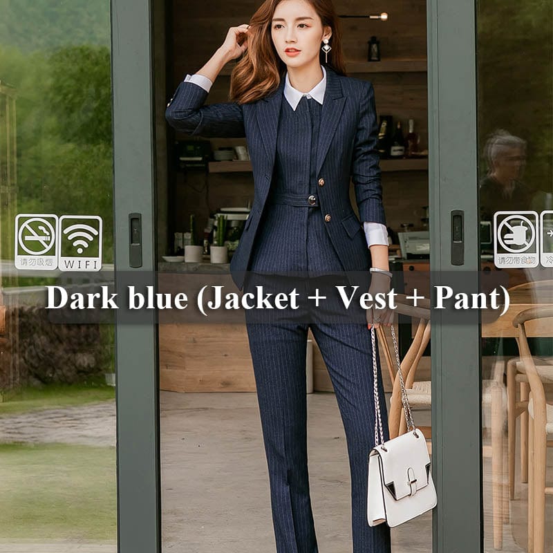 5 XL / Blue 3 pieces set Wholesaler 3 Pieces Set High-quality Soft and Comfortable Vest Pant Suit Office Lady Formal Business Two Buttons Women Work wear