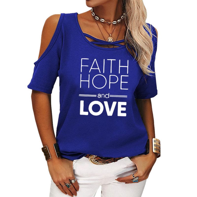 5 XL / Blue Faith Hope Love shirts for women drop shoulder t-shirts american clothing tshirts with logo custom logo printed y2k cotton shirt
