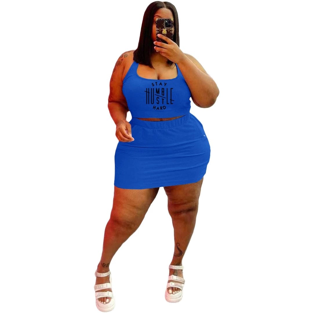 5 XL / Blue J&H fashion plus size casual summer two piece skirt set women's breathable tank tops with skirt outfit slim fit streetwear
