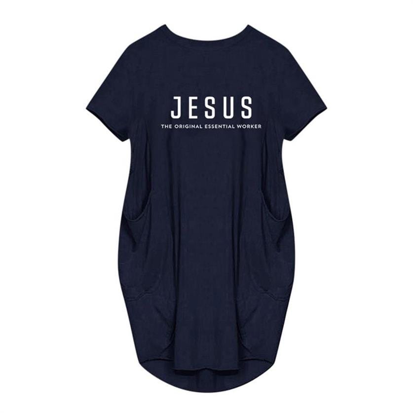 5 XL / NAVY Dress Short Sleeve Jesus Everything Letters Print Women Dress Clothing Beach Summer Vestidos Dresses Oversized 5XL Dropshipping