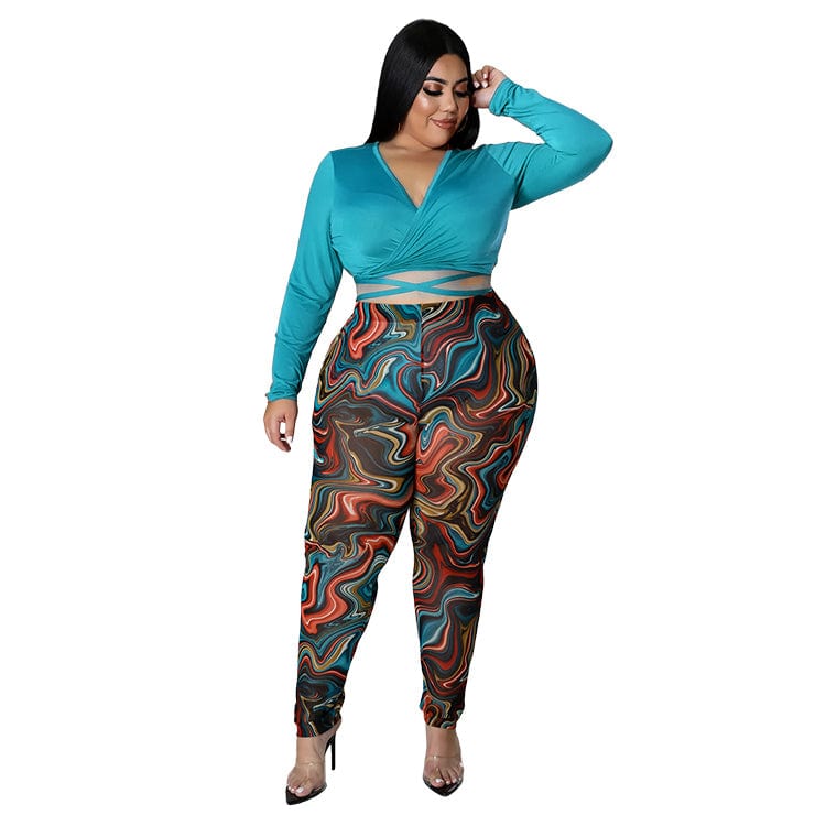 5 XL / P286604-5 Trendy Women Clothes 2022 Women Summer Crop Top Set Large Size Ladies Fashion Smooth Skinny
