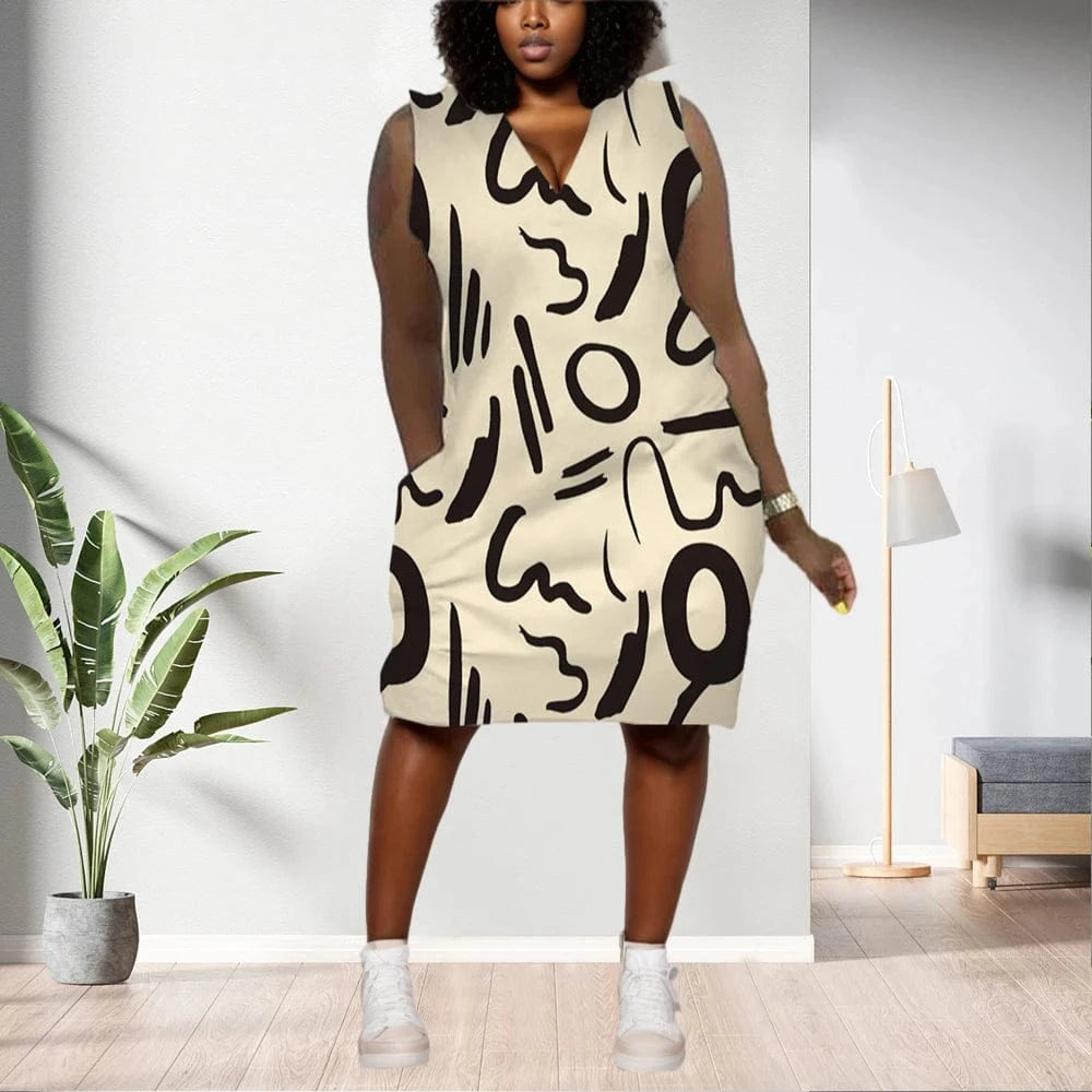 5 XL / pic 37 D1202ME06 Best Selling Plus Size Casual Ethic Print Sleeveless Midi Women's Dresses Sehe Fashion