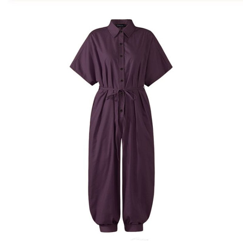 5 XL / Purple 2022 Summer Women Cargo Romper Jumpsuits Fashion Casual Short Sleeve Plus Size Loose Cargo Jumpsuit with Pockets