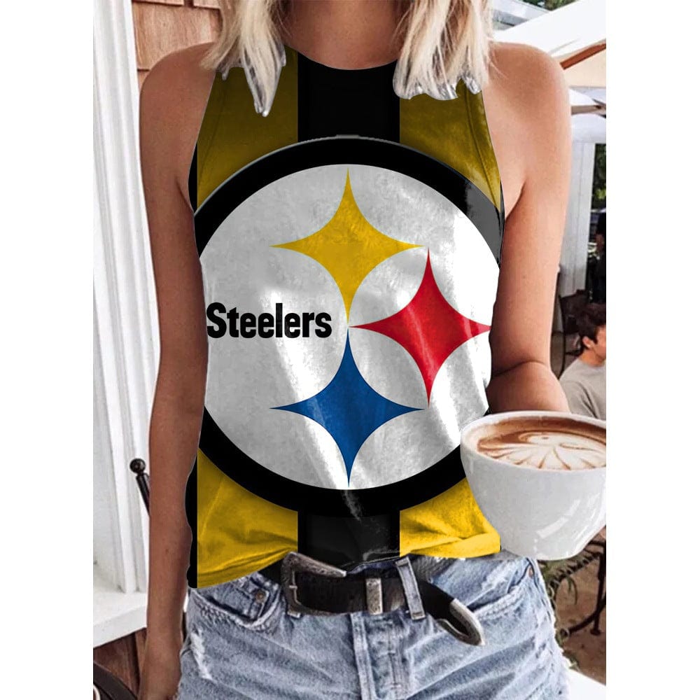 5 XL / steelers cheap wholesale custom logo nfl sleeveless tank top loose tank tops for women round neck sport women's tank tops
