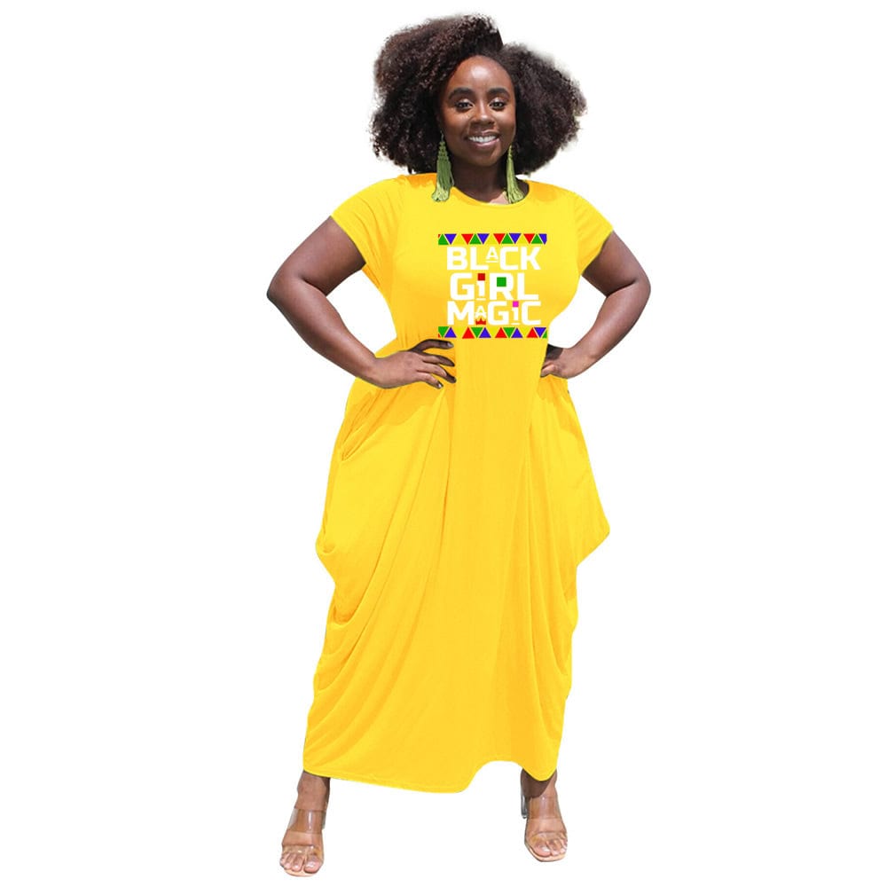 5 XL / Yellow 2022 summer fashion black girl magic maxi dress good omens print long dresses clothing vestidos gowns for women Casual Dresses