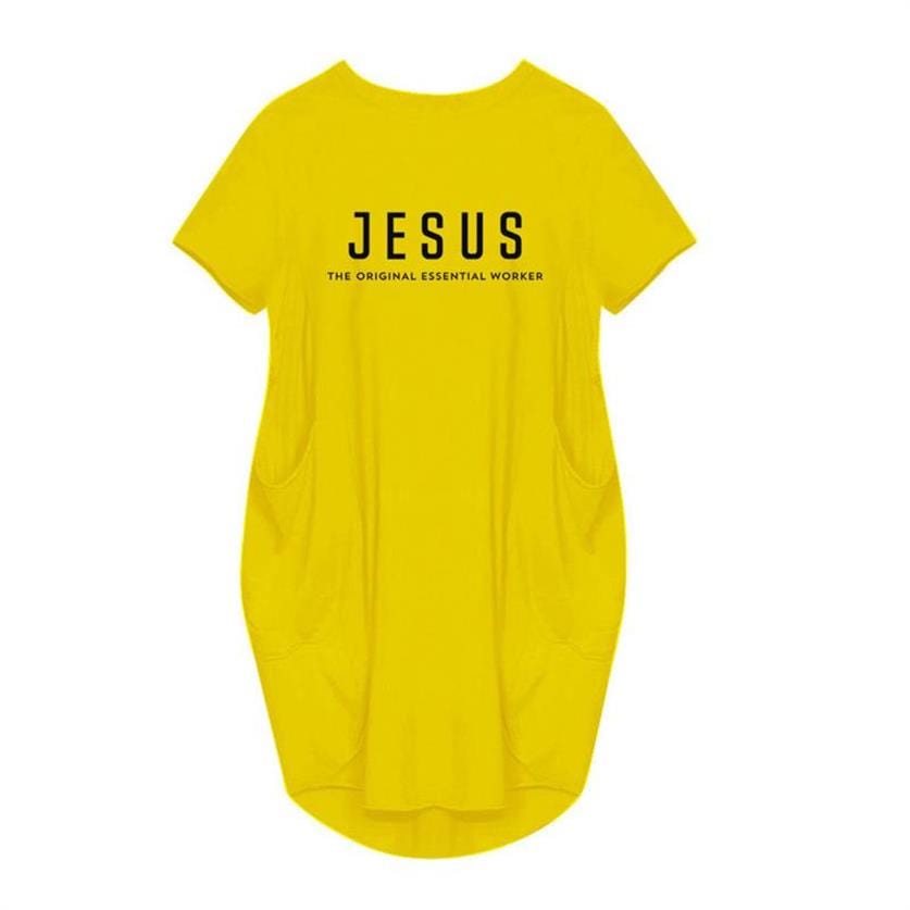 5 XL / Yellow Dress Short Sleeve Jesus Everything Letters Print Women Dress Clothing Beach Summer Vestidos Dresses Oversized 5XL Dropshipping