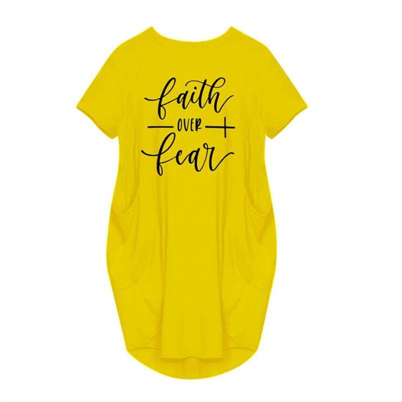 5 XL / Yellow Midi T-shirt Casual Maxi Blessed Dresses with Pocket for Women