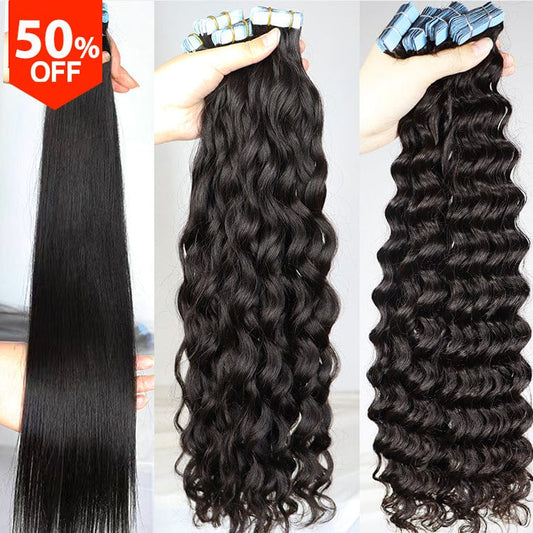 50% OFF raw indian tape in extensions virgin human hair double drawn tape in hair extensions