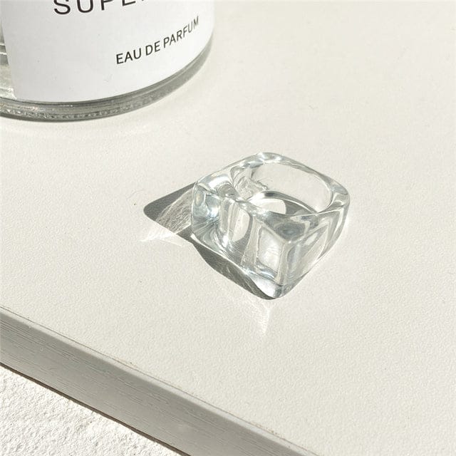 5301804 17KM Geometric Square Acrylic Resin Rings Set Girls Irregular Marble Pattern Colorful Transparent Rings for Men and Women