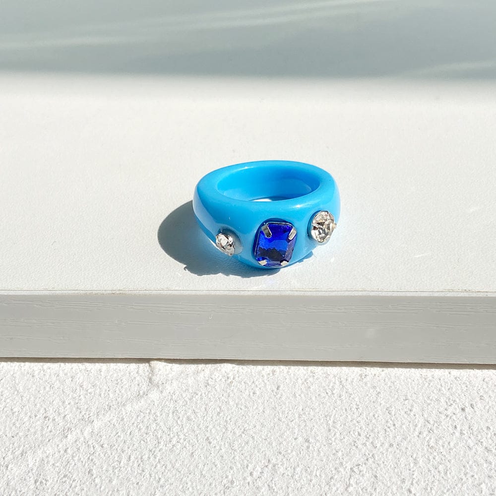 5302902 17KM Geometric Square Acrylic Resin Rings Set Girls Irregular Marble Pattern Colorful Transparent Rings for Men and Women