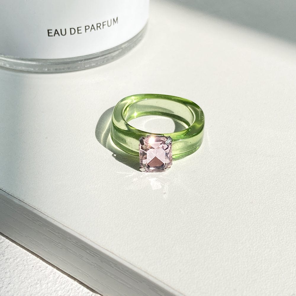 5303109 17KM Geometric Square Acrylic Resin Rings Set Girls Irregular Marble Pattern Colorful Transparent Rings for Men and Women