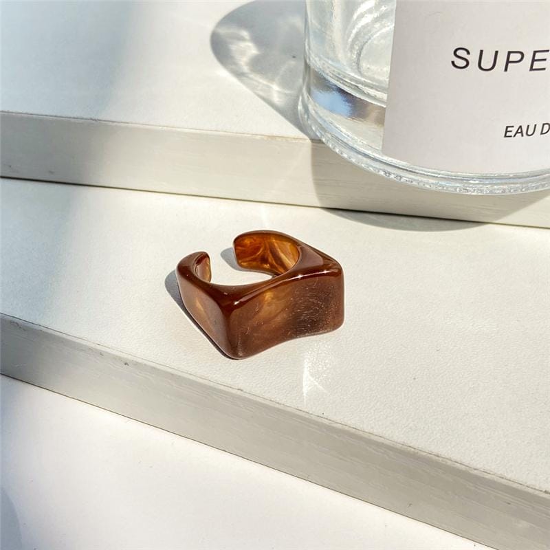 5305102 17KM Geometric Square Acrylic Resin Rings Set Girls Irregular Marble Pattern Colorful Transparent Rings for Men and Women