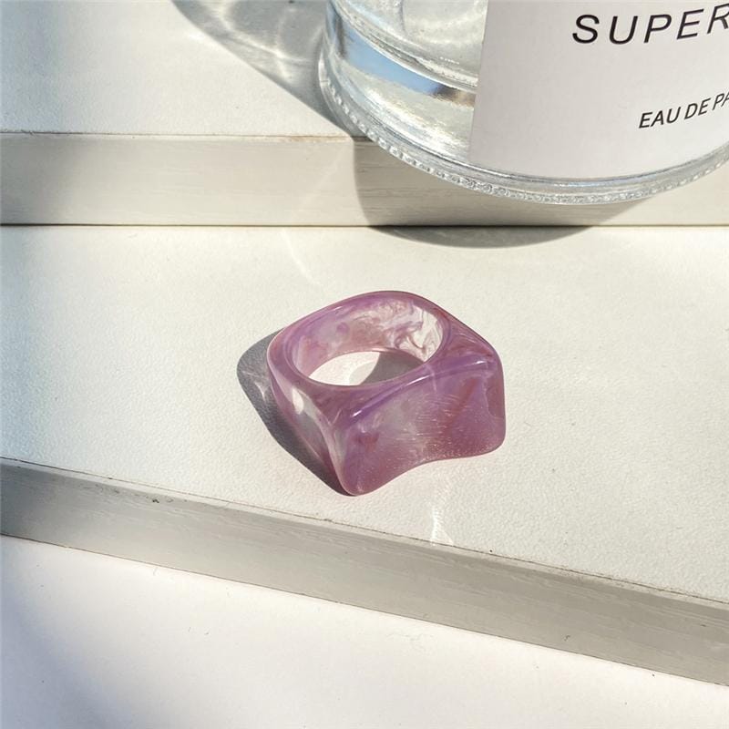 5305103 17KM Geometric Square Acrylic Resin Rings Set Girls Irregular Marble Pattern Colorful Transparent Rings for Men and Women