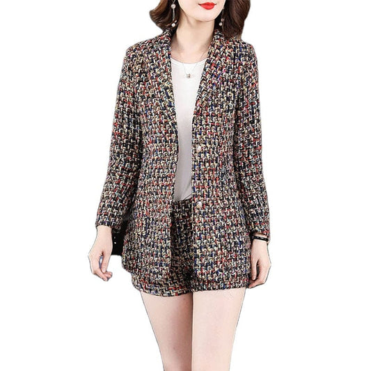 58890110 Ladies suit 2019 autumn new female fashion plaid suit jacket shorts two-piece suit