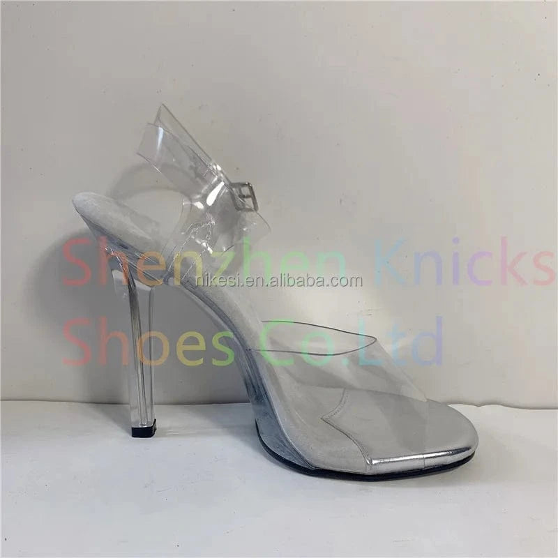 5inch-12cm Crystal transparent New model bodybuilding shoes before 1 cm after 12cm super sexy thin heel crystal shoes