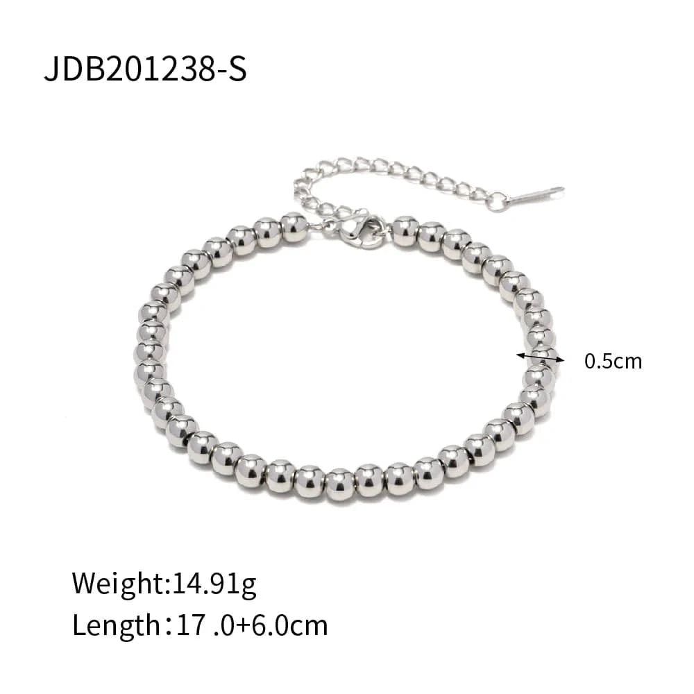 5mm bead silver LW100980 Minimalist INS 18K Gold Plated And Silver Plated Stainless Steel Jewelry Waterproof 5mm Bead Chain Bracelet For Women