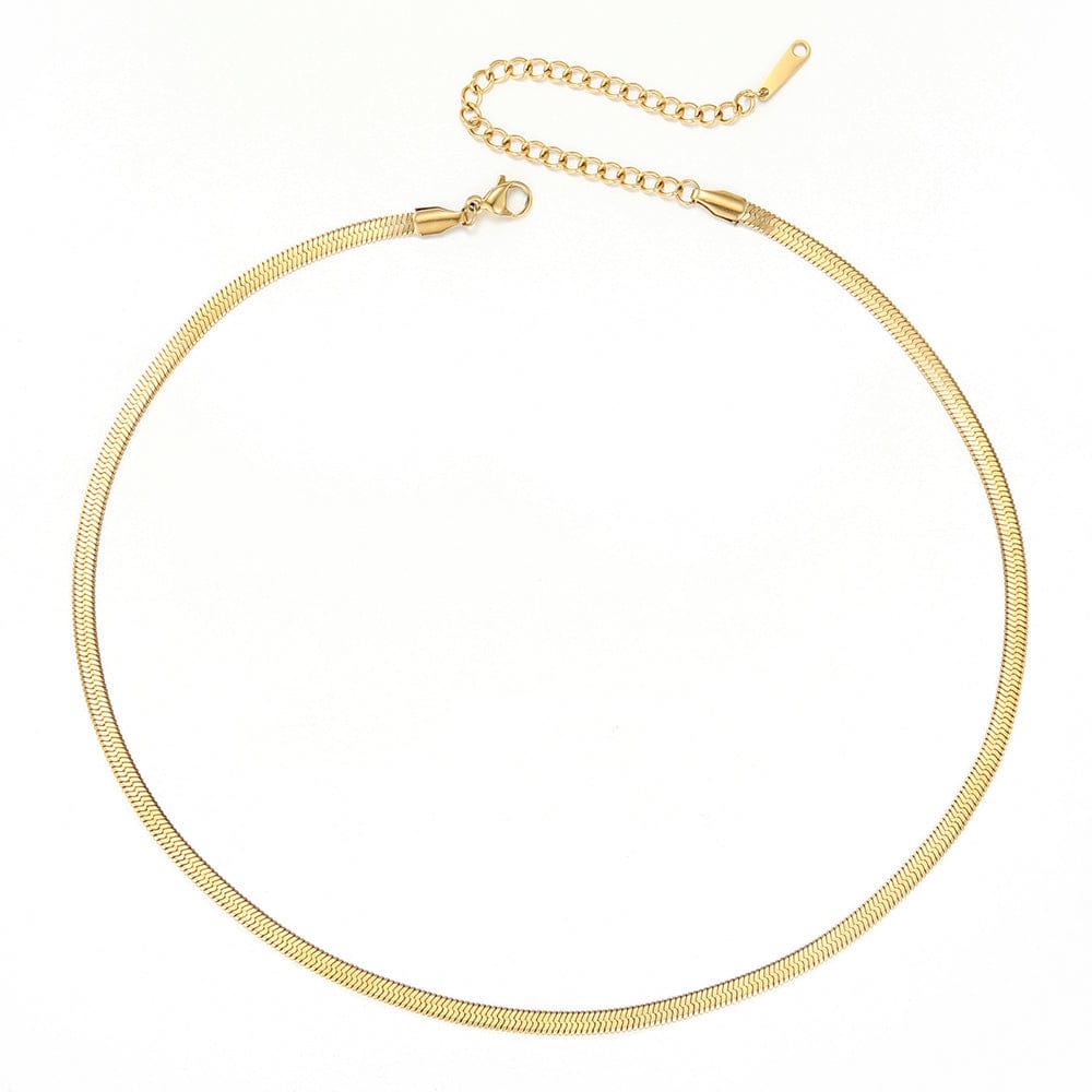 5MM---Length 42+8CM extender chain / 14K gold Hot selling minimalist hip-hop women statement 14k gold plated jewelry  stainless steel flat snake choker necklace chain