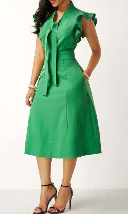 5XL / green Blue Bodycon Big Size Mid Calf Slim Butterfly Sleeve Lady Casual Dress