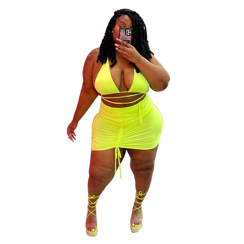 5XL plus size beach wear women's bodycon sexy 2 piece halter bra and mini skirt set party dress clothing sexy club wear outfit