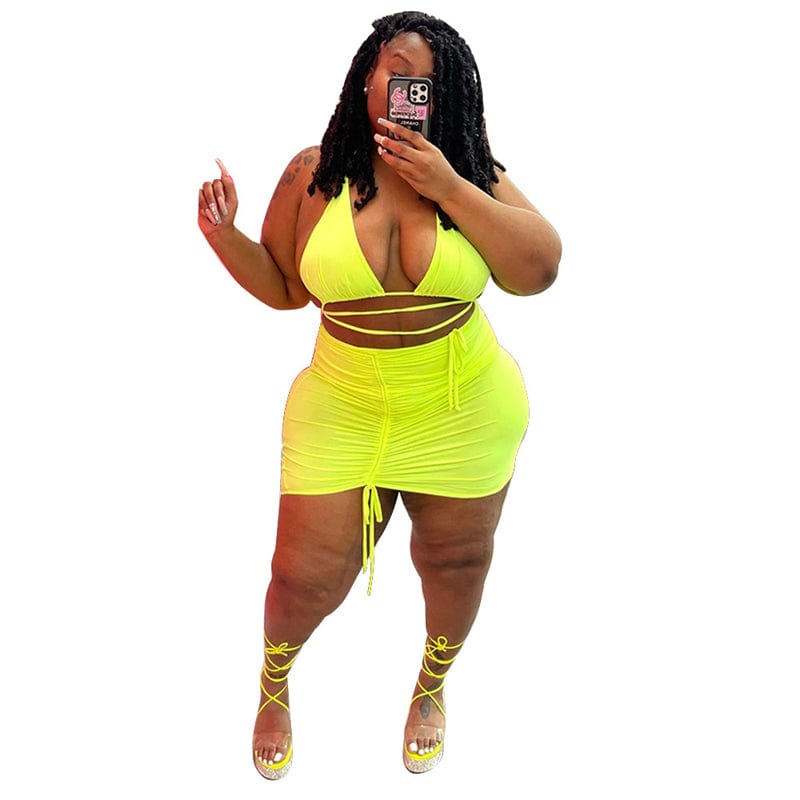 5XL plus size beach wear women's bodycon sexy 2 piece halter bra and mini skirt set party dress clothing sexy club wear outfit