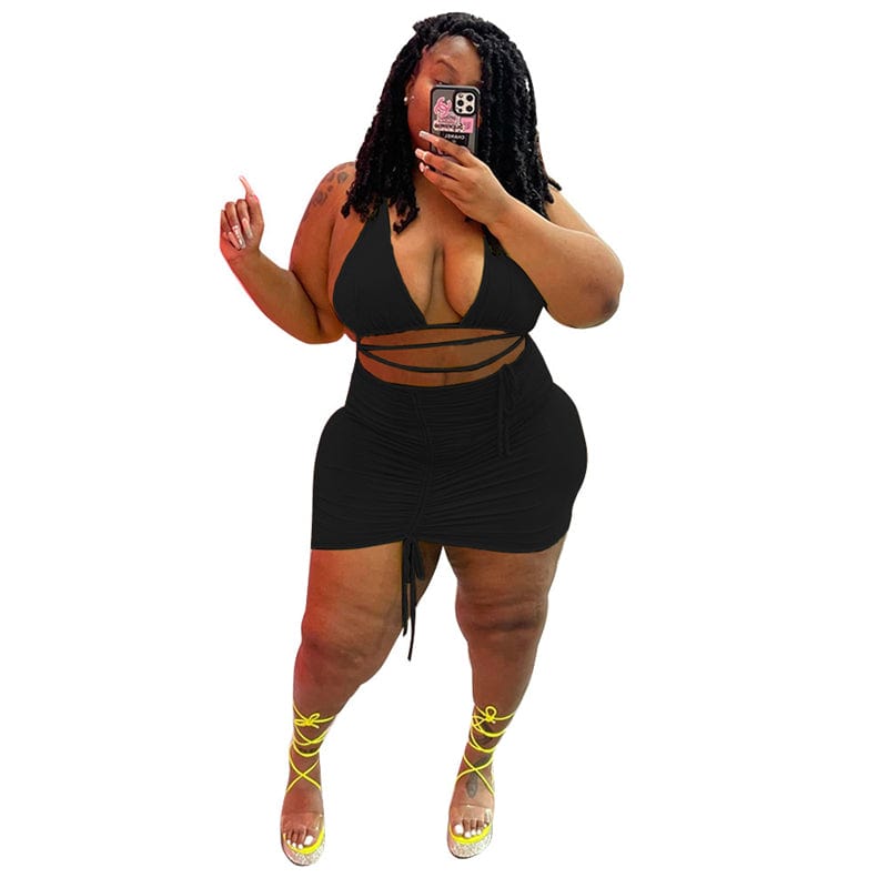 5XL plus size beach wear women's bodycon sexy 2 piece halter bra and mini skirt set party dress clothing sexy club wear outfit