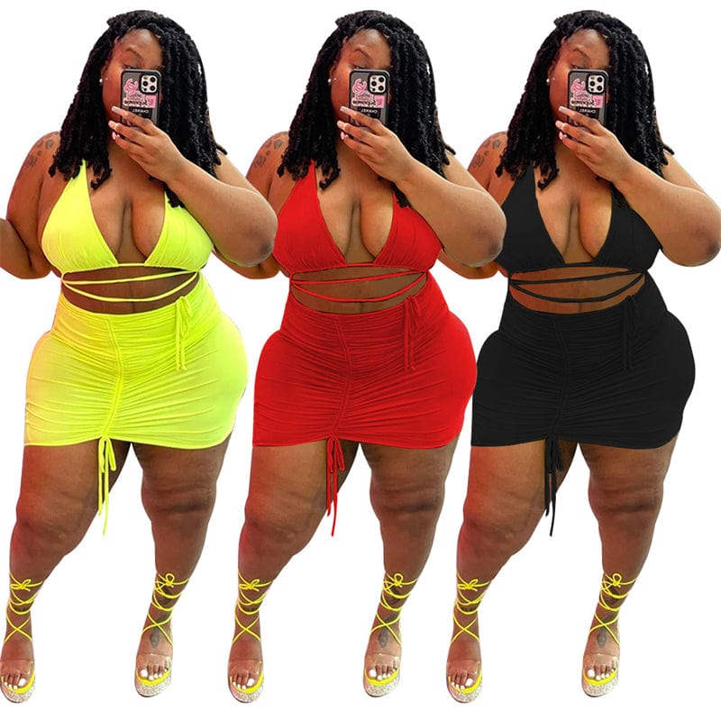 5XL plus size beach wear women's bodycon sexy 2 piece halter bra and mini skirt set party dress clothing sexy club wear outfit