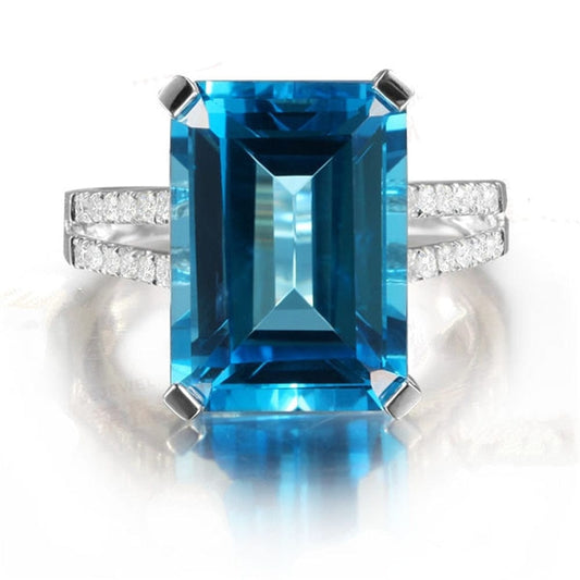 6 / Blue S925 sliver Color Sapphire Topaz Diamond Sea Blue Women's Square Carat Gemstone Jewelry Bague Or Jaune Bizuteria Diamante ring
