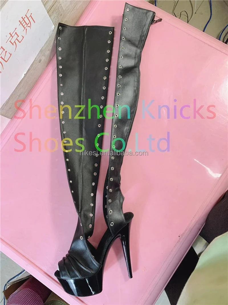 6 inch over-the-knee boots club Cosplay Rod dancing shoes boots side lace-up after zip knee-high boots