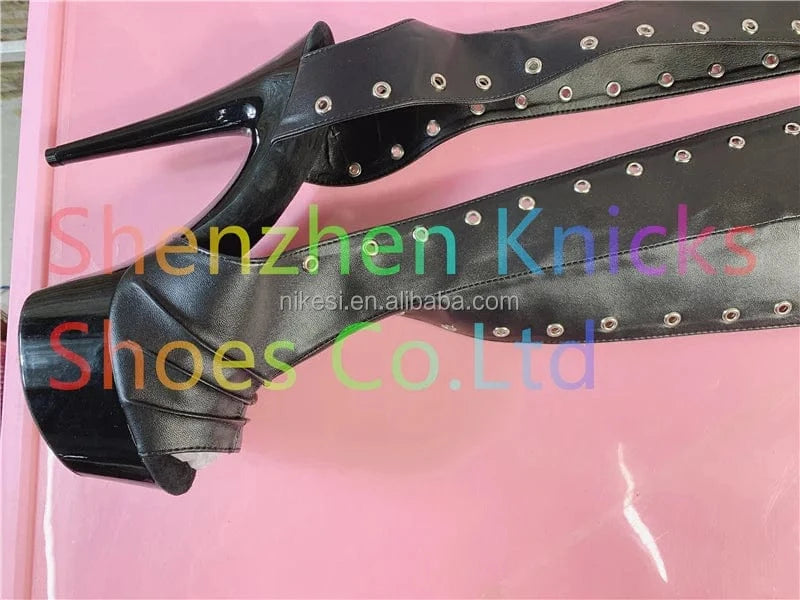 6 inch over-the-knee boots club Cosplay Rod dancing shoes boots side lace-up after zip knee-high boots
