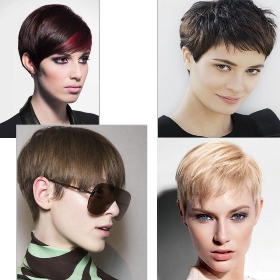6 Inches / 1B sleek quality wholesale cheap Hot Sell for women Brazilian Hair straight short pixie cut wig made machine wig Human Hair wigs