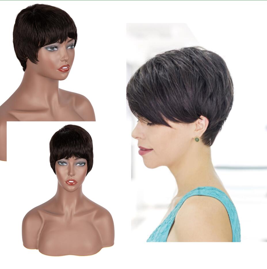 6 Inches / 1B sleek quality wholesale cheap Hot Sell for women Brazilian Hair straight short pixie cut wig made machine wig Human Hair wigs