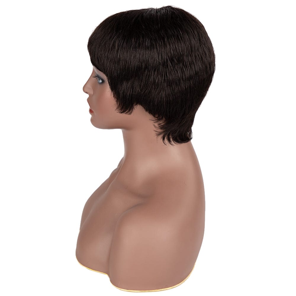 6 Inches / 1B sleek quality wholesale cheap Hot Sell for women Brazilian Hair straight short pixie cut wig made machine wig Human Hair wigs