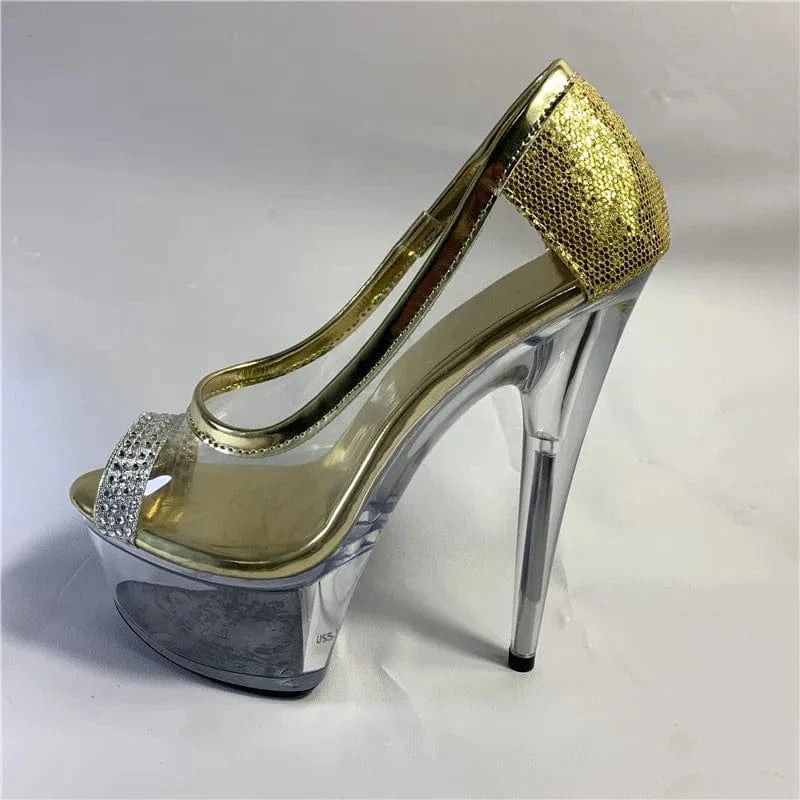 6 inches high with business attire single shoes suit with 15 cm higher girls shoe buckle belt round head Shiny gold shoes