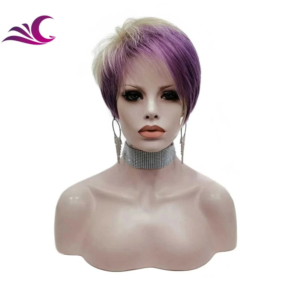 6 Inches / M1-S17-Blond purple Wholesale Pixie Wigs Popular Synthetic Ash Blond Color Short Synthetic Hair Supplier Synthetic Wigs