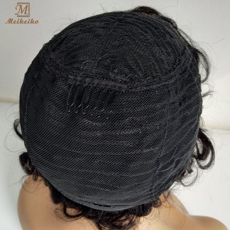 6 Inches / Natural color Afro Kinky Curly  Short Cut Wig 100% Brazilian Curly Human Hair Wig For Black Women Full Machine made  Short Pixie Cut Wig