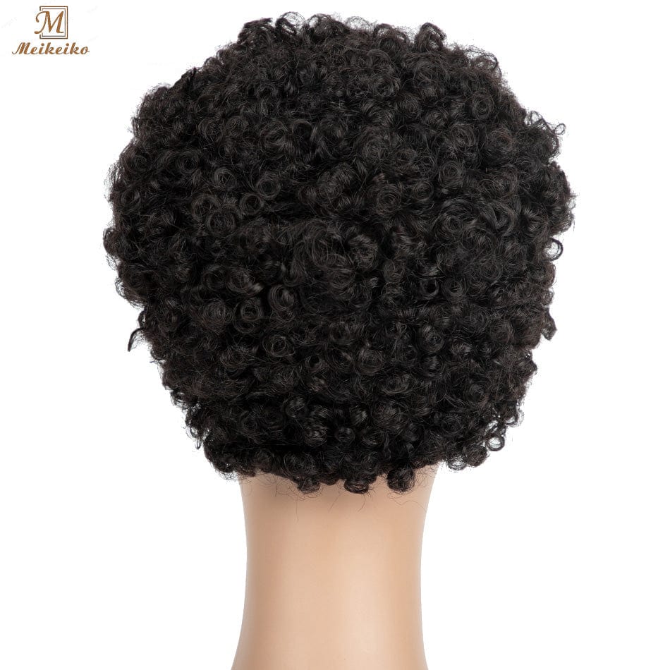 6 Inches / Natural color Afro Kinky Curly  Short Cut Wig 100% Brazilian Curly Human Hair Wig For Black Women Full Machine made  Short Pixie Cut Wig
