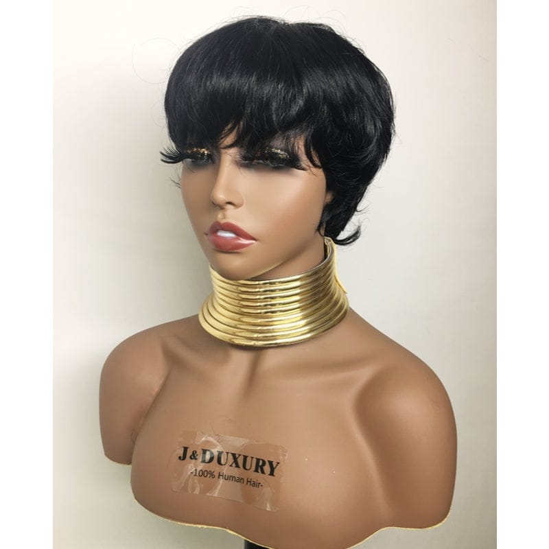 6 Inches / PIXIE NON-LACE WIG short human hair body wave middle part pre plucked natural hair line 150% 180% density human hair hd full lace wigs for women